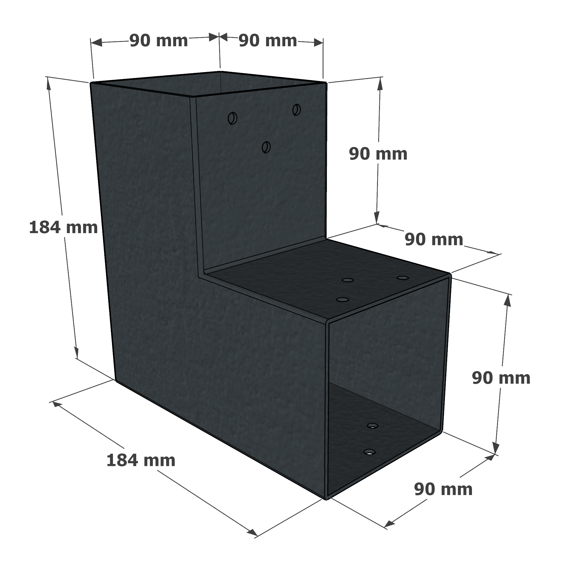 Dimensions du connecteur SUNDIY anthracite RAL 7016 - 90 mm, forme en L à 2 directions