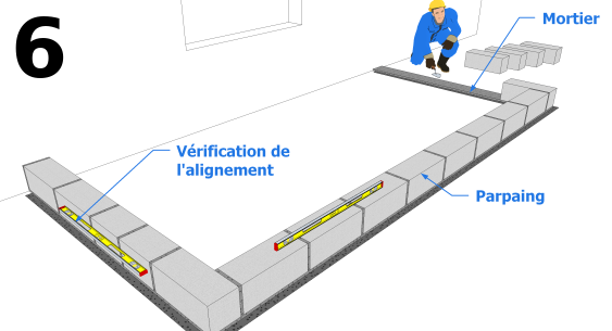 Montage des premiers parpaings