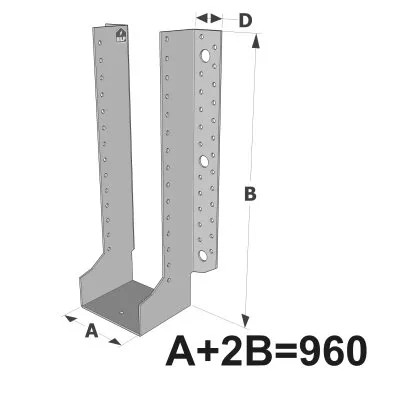 Grands sabots à ailes extérieures, gamme GLE ECONOMIQUE (développé 960mm, épaisseur 2.5mm, profondeur 90mm) - Réf. GLE960/2.5X-AL