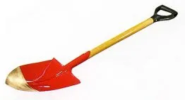 Pelle à main avec manche en bois et tête rouge, idéale pour le jardinage et les travaux de terrassement.