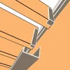 Représentation en 3D : chéneau gris beige RAL 7006 sous les lames et mécanisme SUNDIY en aluminium